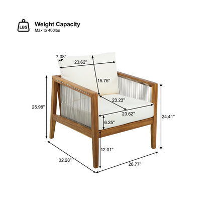Outdoor Club Chair (Set of 1) - Acacia Wood Frame with Rope Back