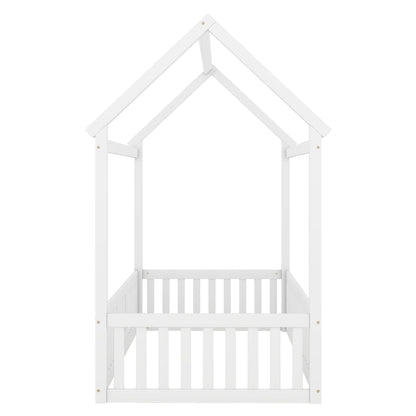 Wood House Bed With Fence And Door