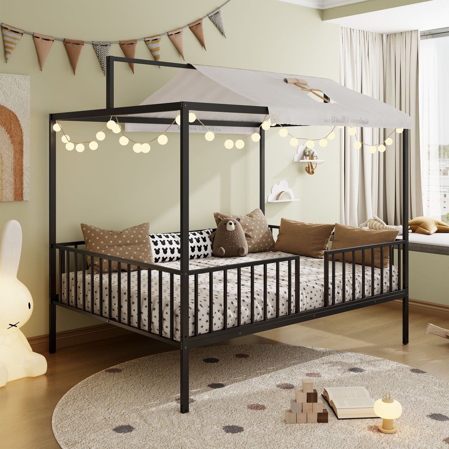 3 In 1 Convertible Montessori Floor Bed With Fenced Support