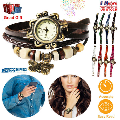 Vintage Women\'s Watch Bohemian Handmade Leather Watch Quartz Wrist Watch Fashion