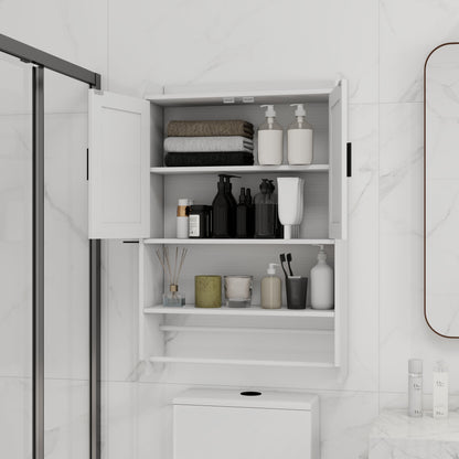 Bathroom Wall Cabinet with Doors, Adjustable Shelf, Towel Bar, and Paper Holder