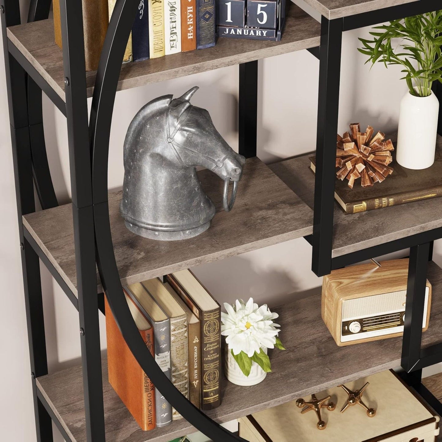 5 Tier Etagere Bookshelf With 8 Open Shelves Organizer For Living Room