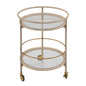 Round Bar Cart with Tempered Glass Shelves and Gold Accents