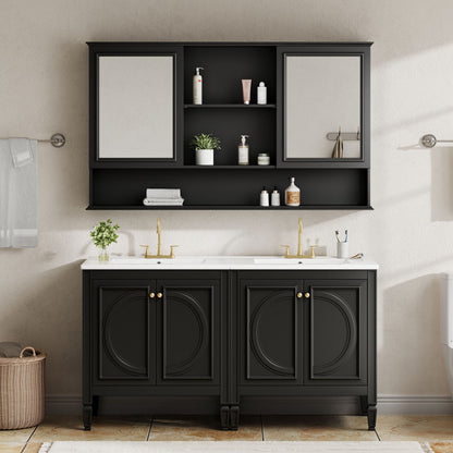 Double Sink Bathroom Vanity Set with Wall Mount Mirror Cabinet