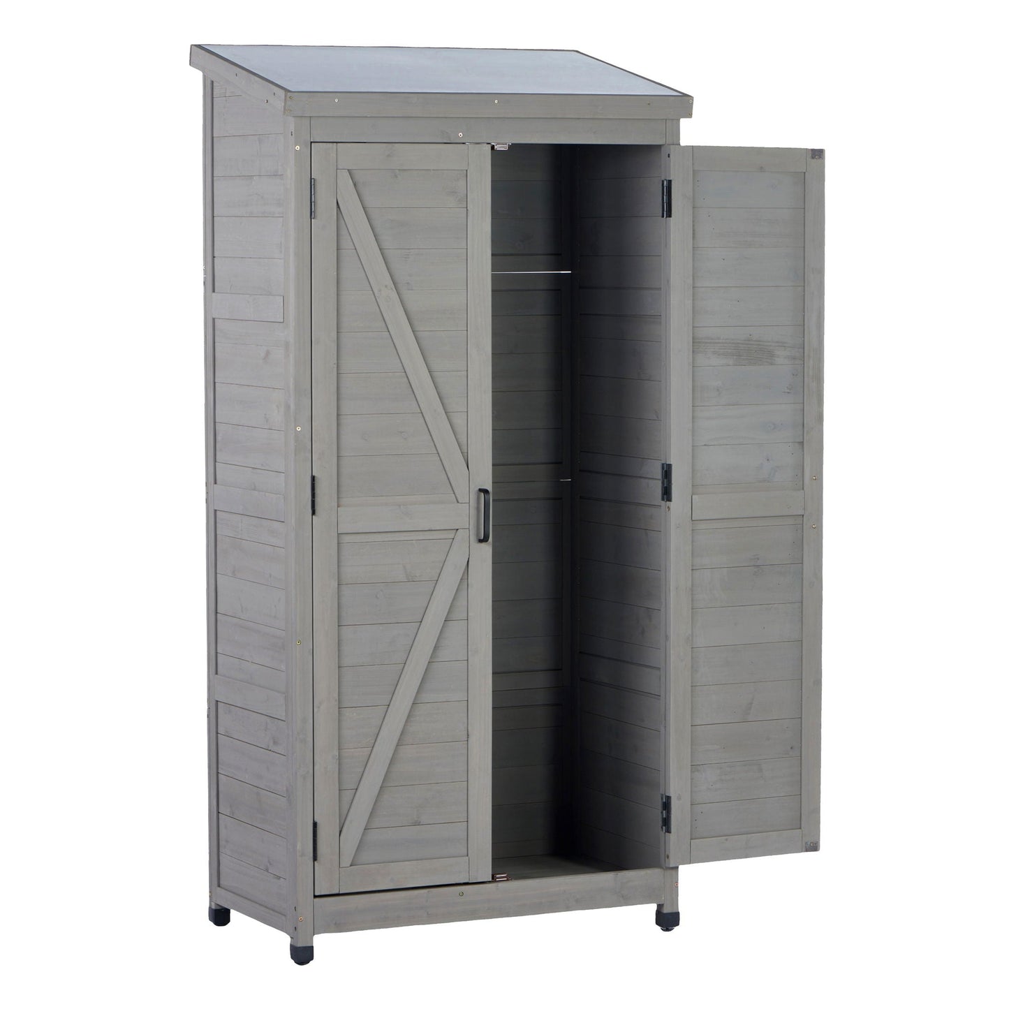 Outdoor Storage Shed With Vertical Tool Cabinet For Backyard
