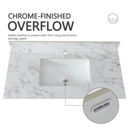 Elegant Bathroom Vanity Top With Rectangular Ceramic Sink And Backsplash
