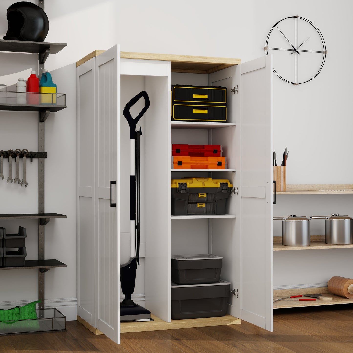 55.1" Tall Wooden Vacuum Storage Cabinet with Adjustable Shelf