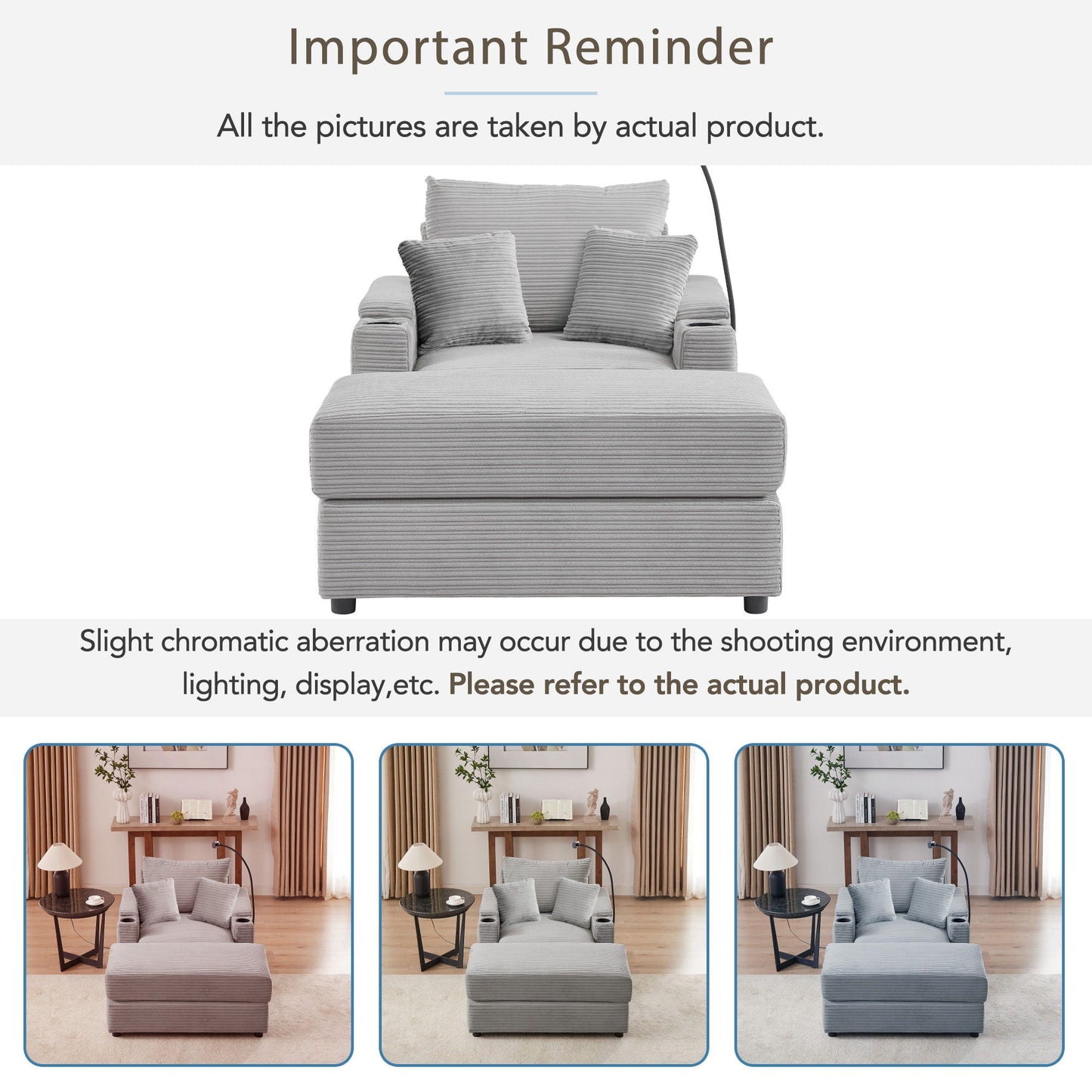 Single Sofa Couch With Storage Space, Movable Ottoman, USB Ports, Cup Holders, Phone Holder