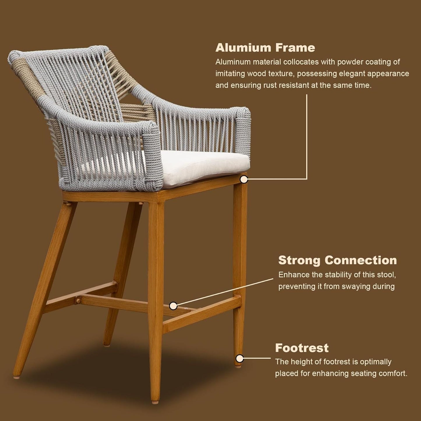 Outdoor Bar Stools Set of 2 with Arm and Backrest