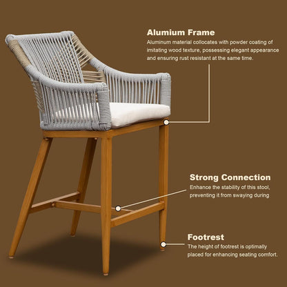 Outdoor Bar Stools Set of 2 with Arm and Backrest