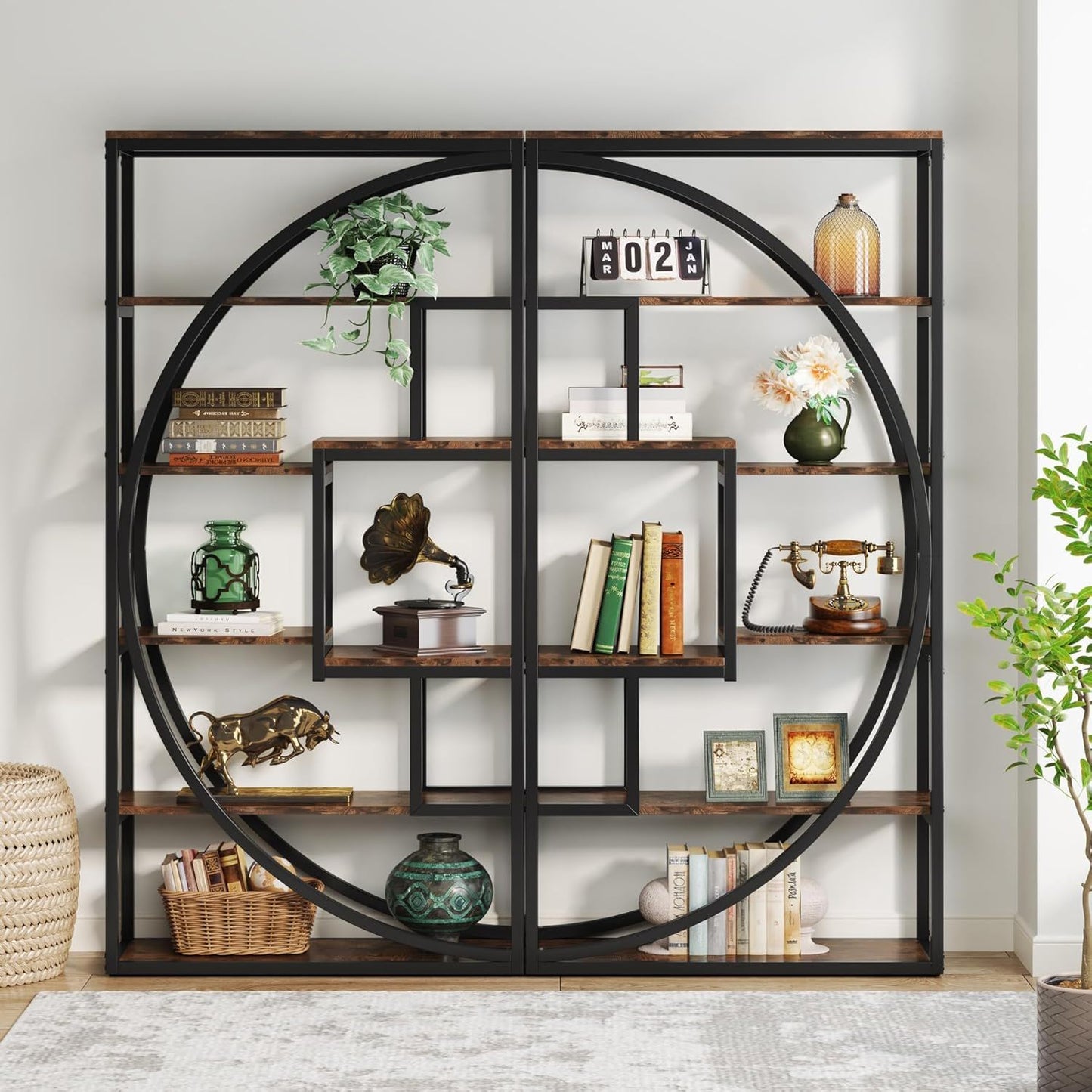 5 Tier Etagere Bookshelf With 8 Open Shelves Organizer For Living Room