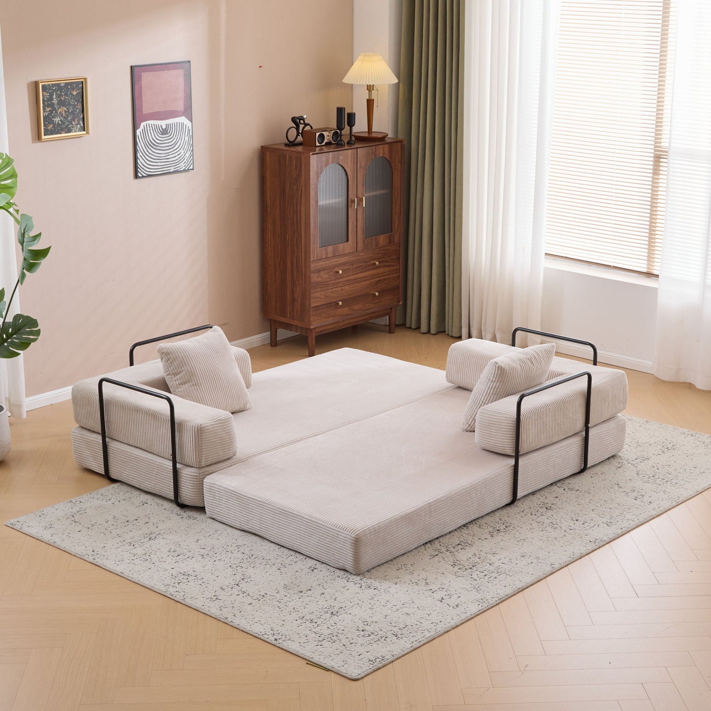 Floor Couch, Convertible Floor Sofa Bed With Pillow Back Support Armrest