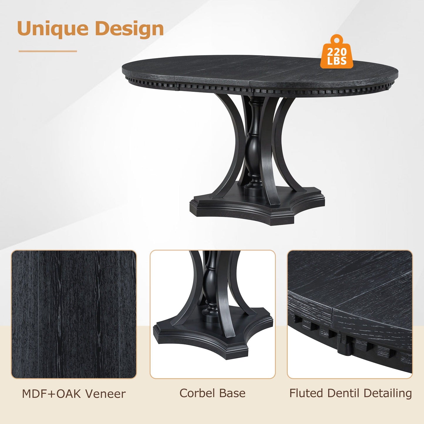 5 Piece Dining Set Extendable Round Table And 4 Chairs - Black / Oak