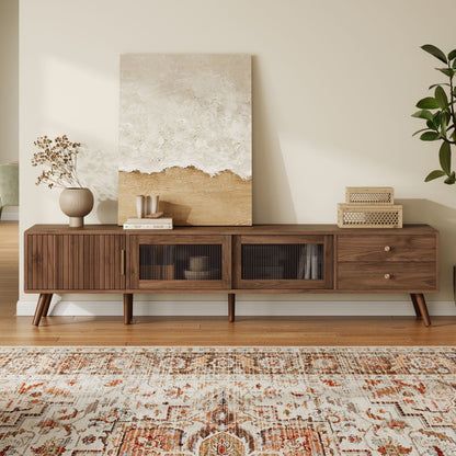 Doors TV Stand For TVs Up To 85" With Storage Cabinets - Natural