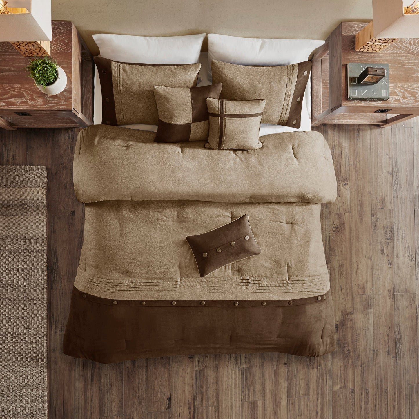 7 Piece Faux Suede Comforter Set Brown California King