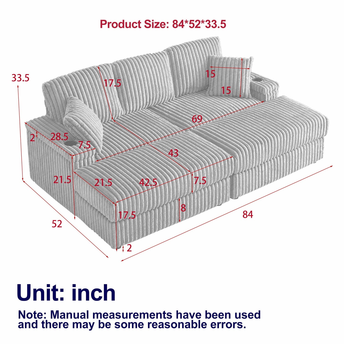 3 Seater Sofa With 2 Ottomans For Living Room