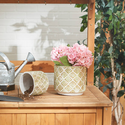 Abstract Gold and White Cement Flower Pot Set of 2