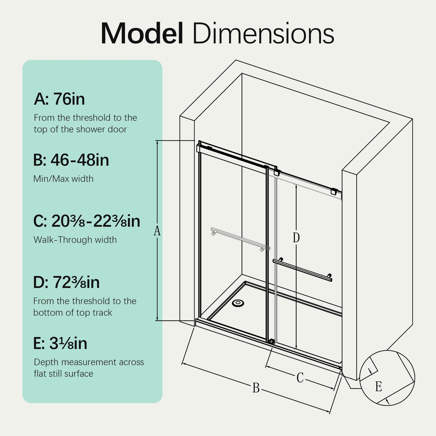 46-48" W x 76" H Frameless Double Sliding Soft-Close Shower Door
