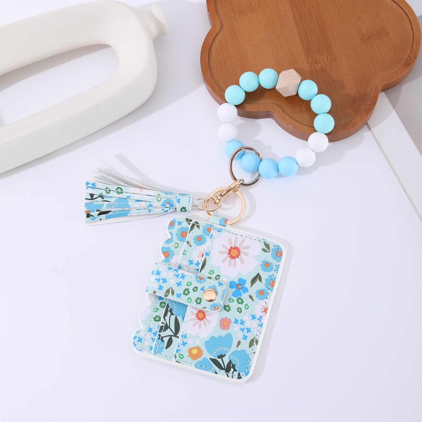 Printed Leather Wallet Keychain For Women