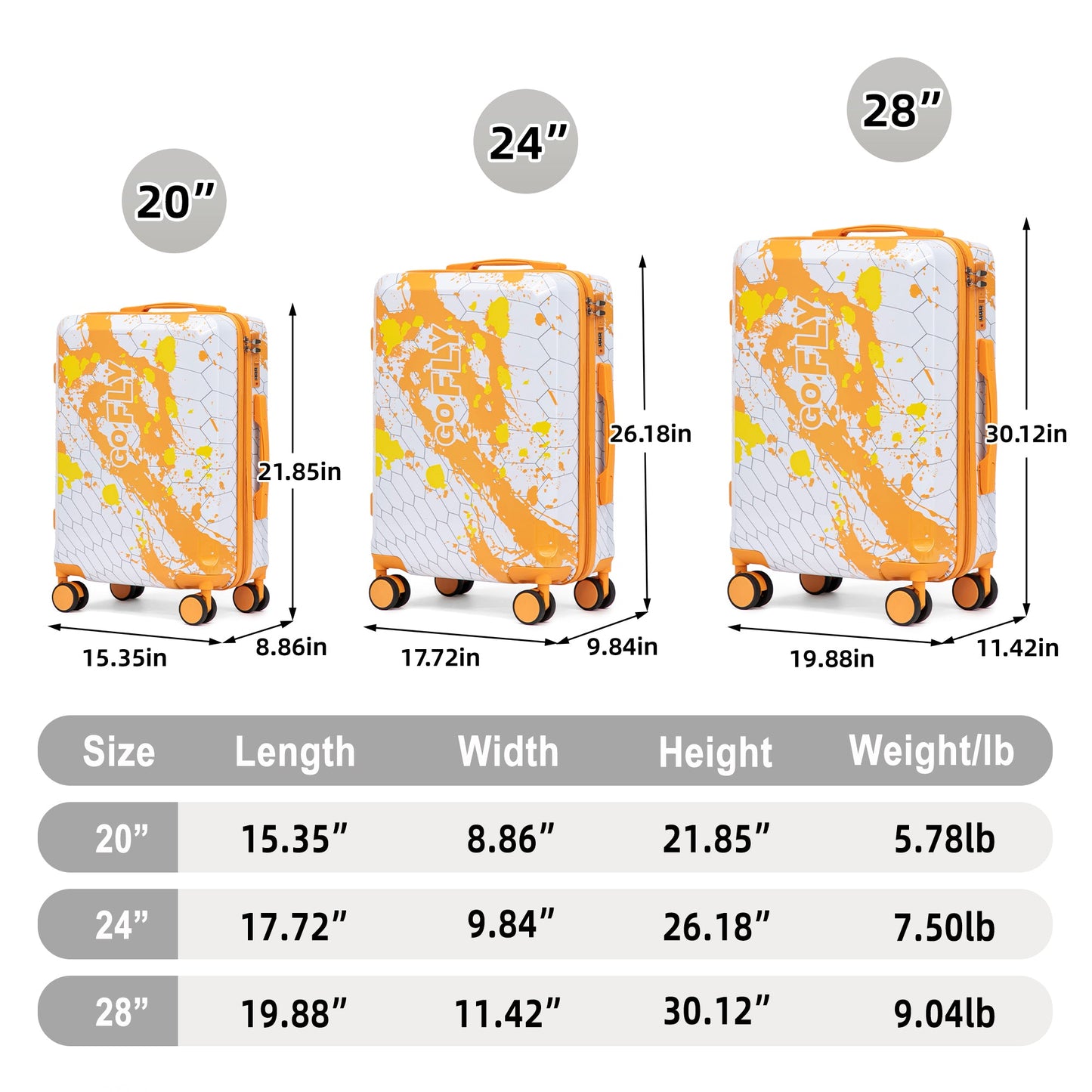 3-Piece PC Spinner Wheel Luggage Set in Orange