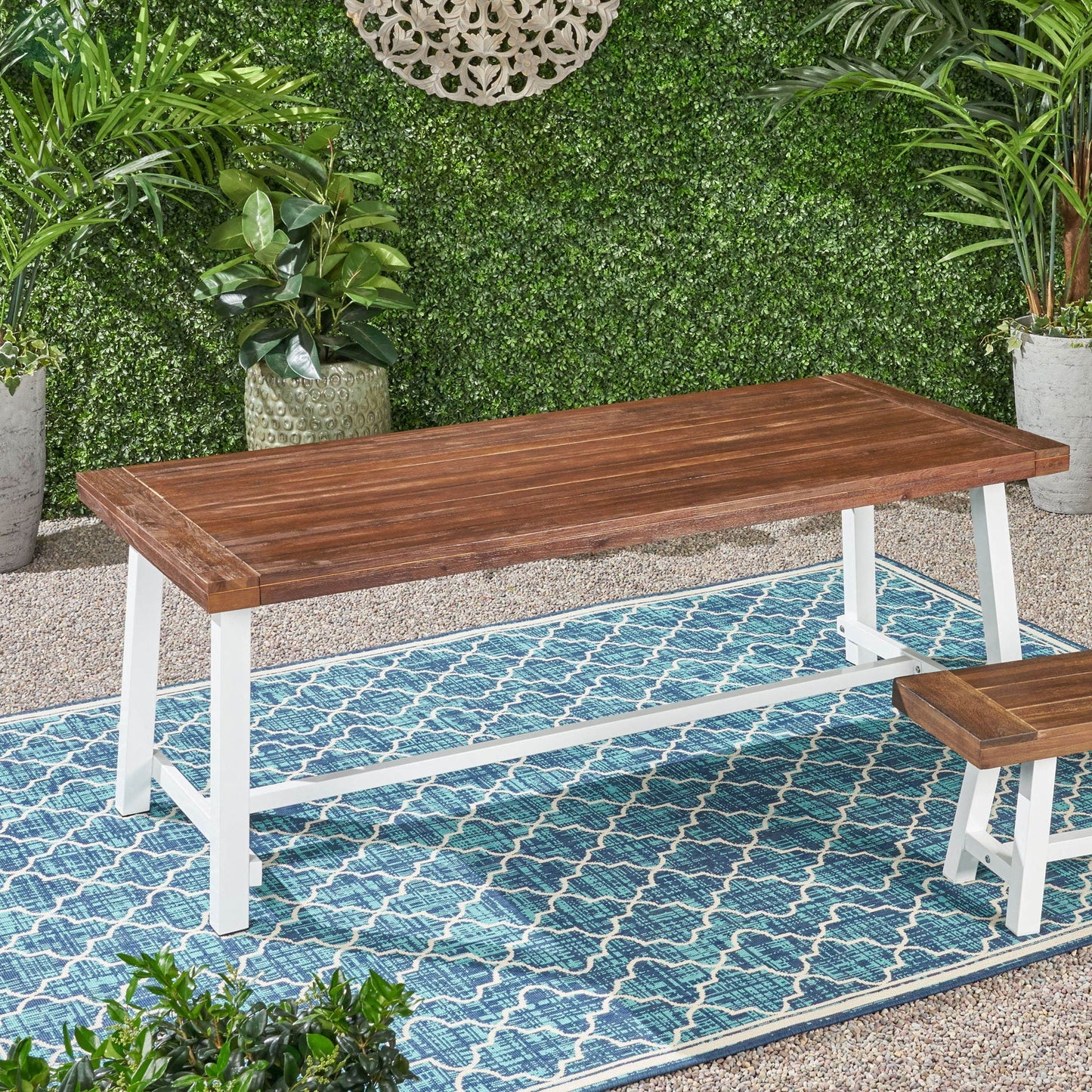 Equilibrium Outdoor Dining Table with Wooden Frame and Slat Top