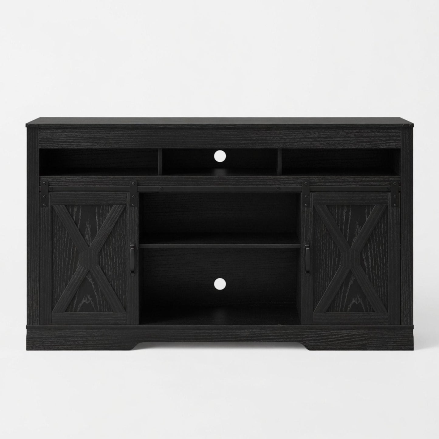 Farmhouse TV Stand With Sliding Barn Doors & Adjustable Storage