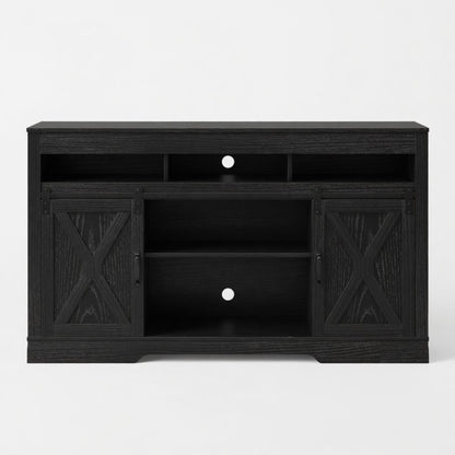 Farmhouse TV Stand With Sliding Barn Doors & Adjustable Storage