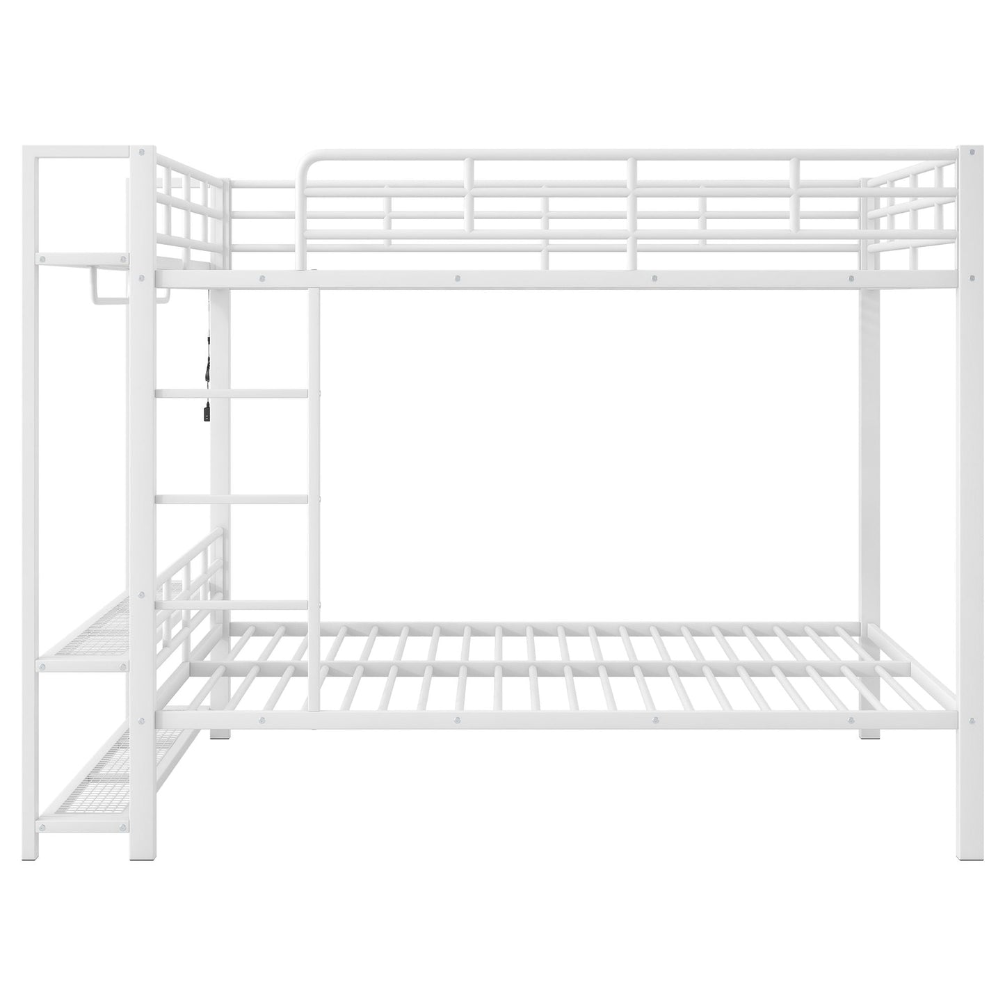 Bunk Bed With Storage Shelves, Clothes Hooks, LED Light