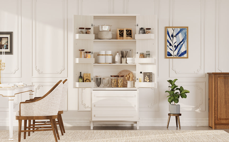 70" Kitchen Pantry Cabinet with Solid Wood Handles and Adjustable Storage