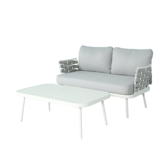 Mariano Steel Loveseat and Table, Off White & Grey