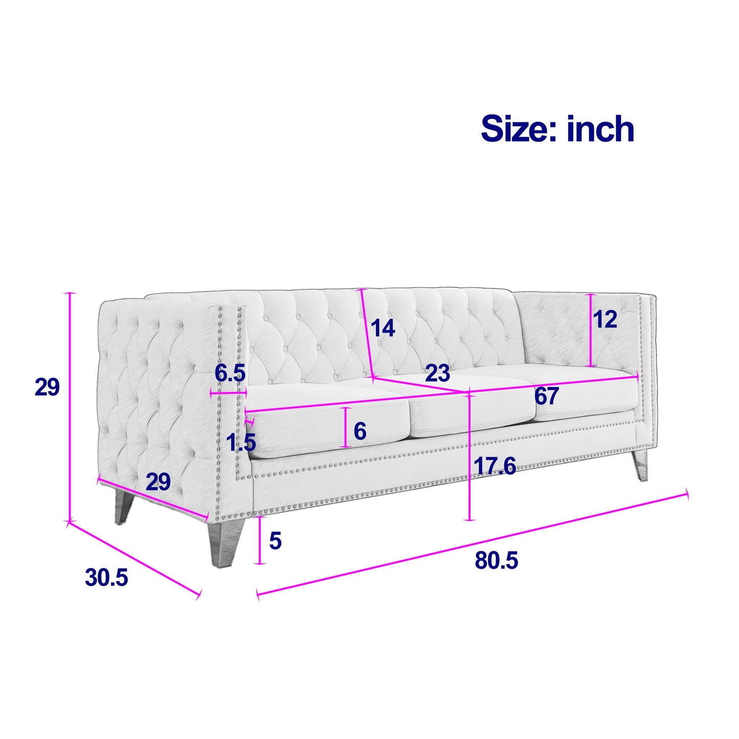 Upholstered Couch Sofa With Button Tufting For Living Room