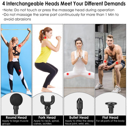 Percussion Massage Gun Digital Display Rechargeable Deep Tissue Vibration Massager Handheld Leg Body Cordless Massager w/ 4 Interchangeable Heads 20 I