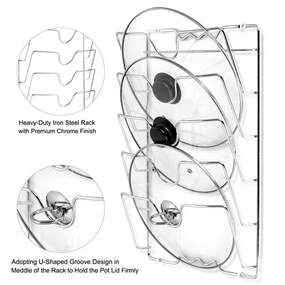 Mounted Pot Lid Rack Pot Cover Organizer Holder for Cabinet Door Wall 5 Lids