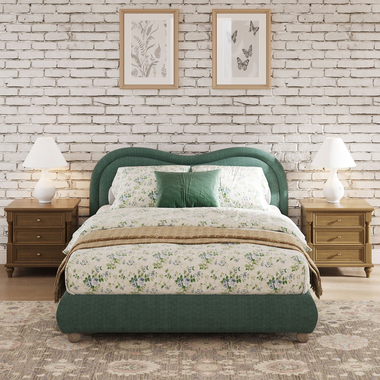 Upholstered Platform Bed Frame With Curved Headboard