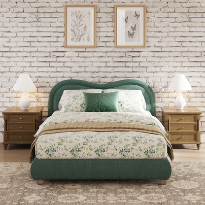 Upholstered Platform Bed Frame With Curved Headboard