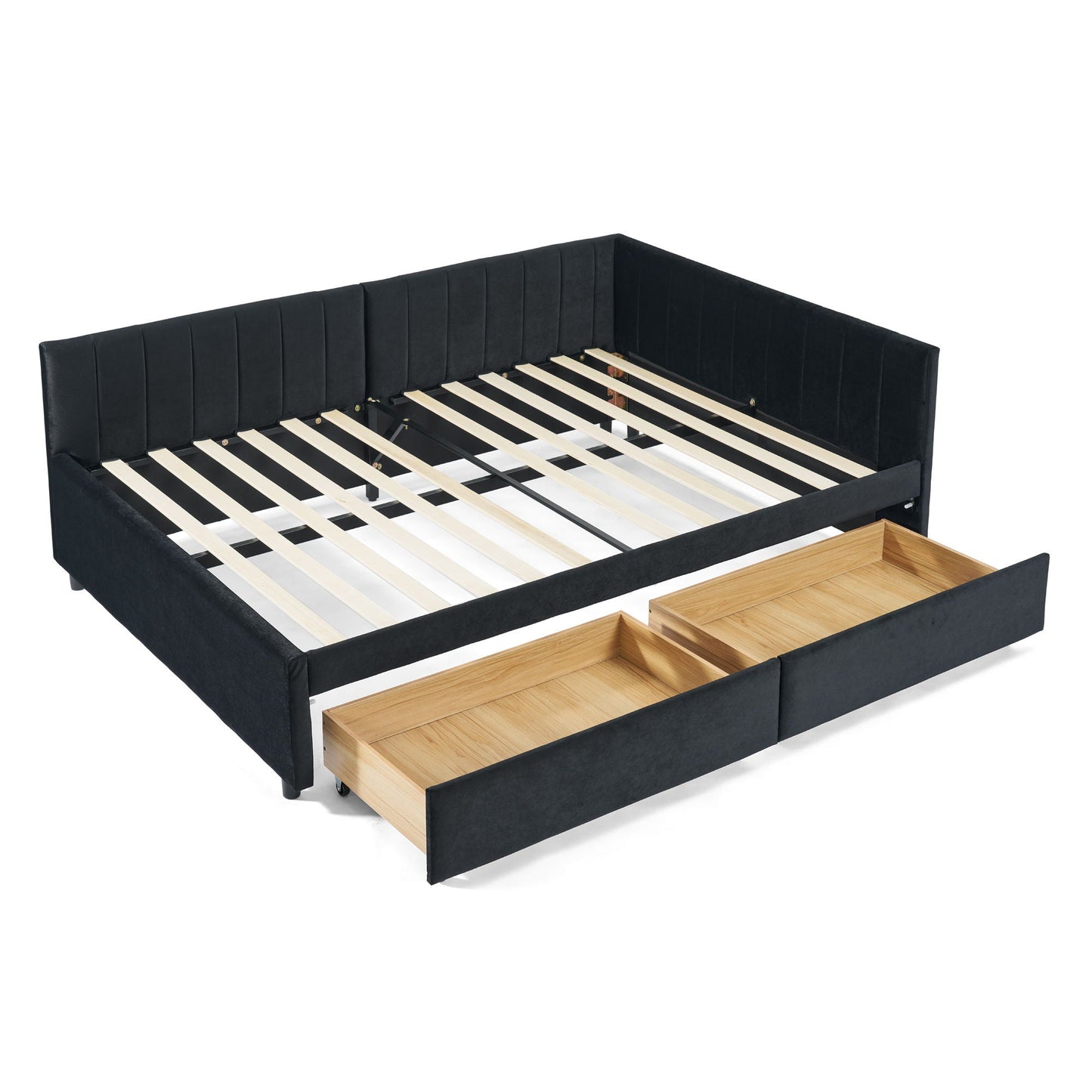 Upholstered Tufted Daybed Frame With Storage Drawers