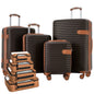 4 Piece Luggage Set Suitcase Set, Abs Hard Shell Lightweight Expandable Travel Luggage With 4 Packing Cubes, Tsa Lock, Spinner Wheels (16 / 20 / 24 / 28) - Coffee