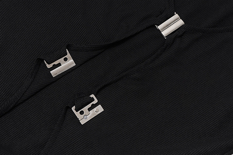 Sexy Black V-neck Low-cut Metal Buckle long summer Cardigan