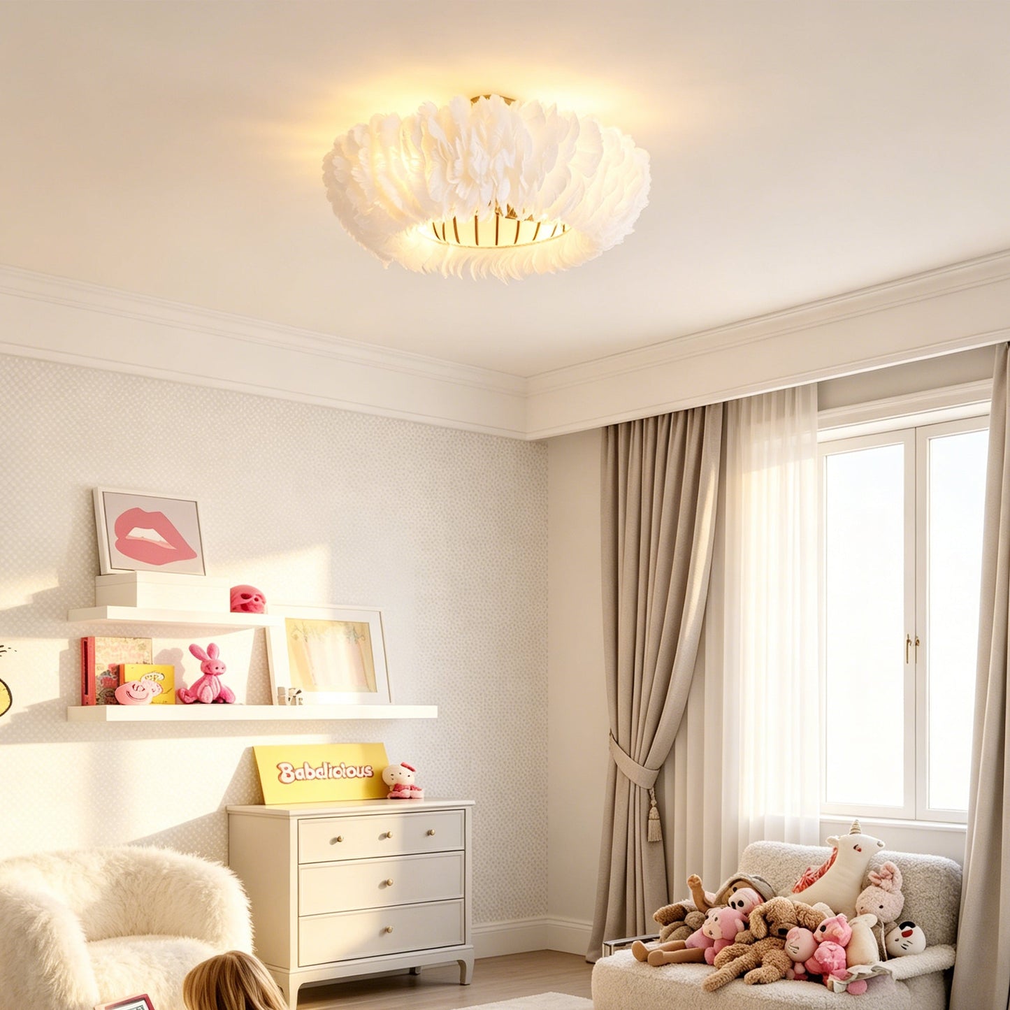 20" Feather-Dressed Caged Ceiling Fan with Remote and Light