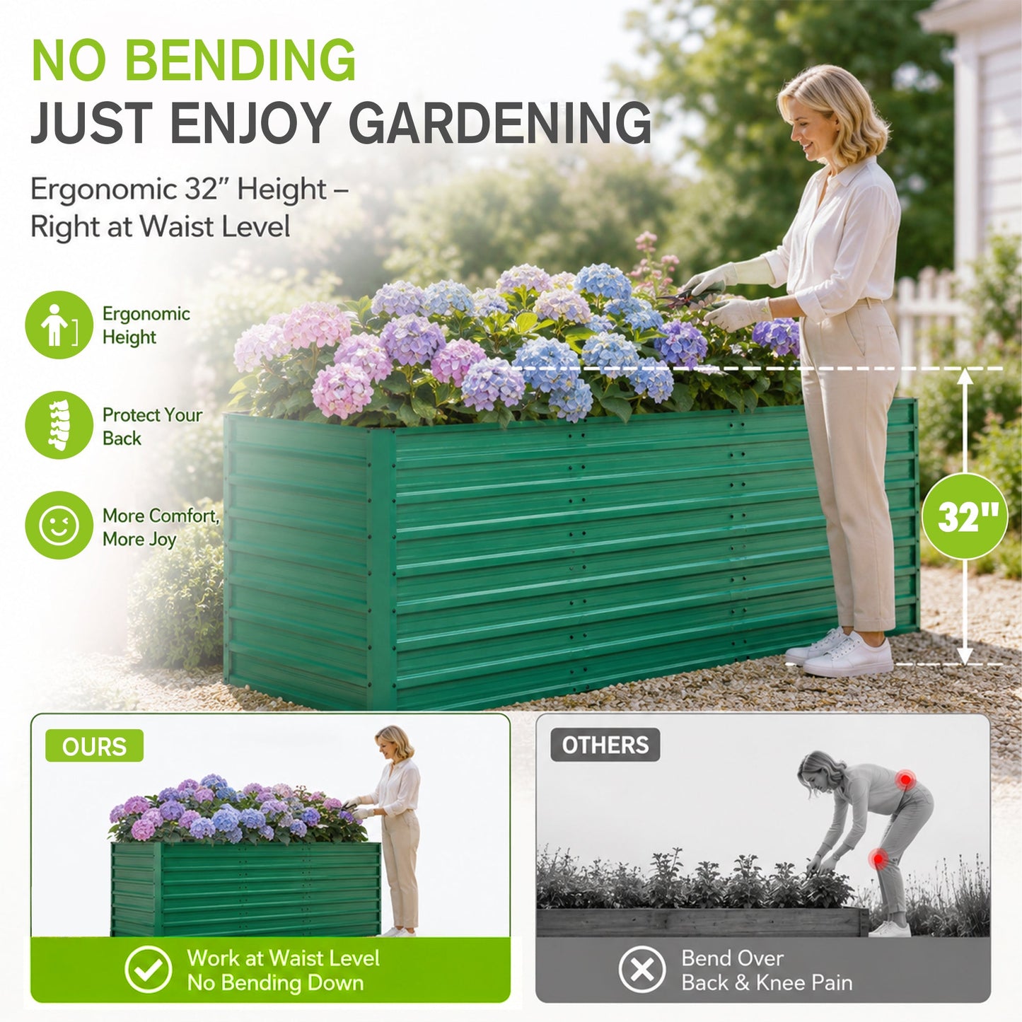 2-Pack 93.7" x 31.5" x 32.3" Raised Garden Bed with Ergonomic No-Bend Design