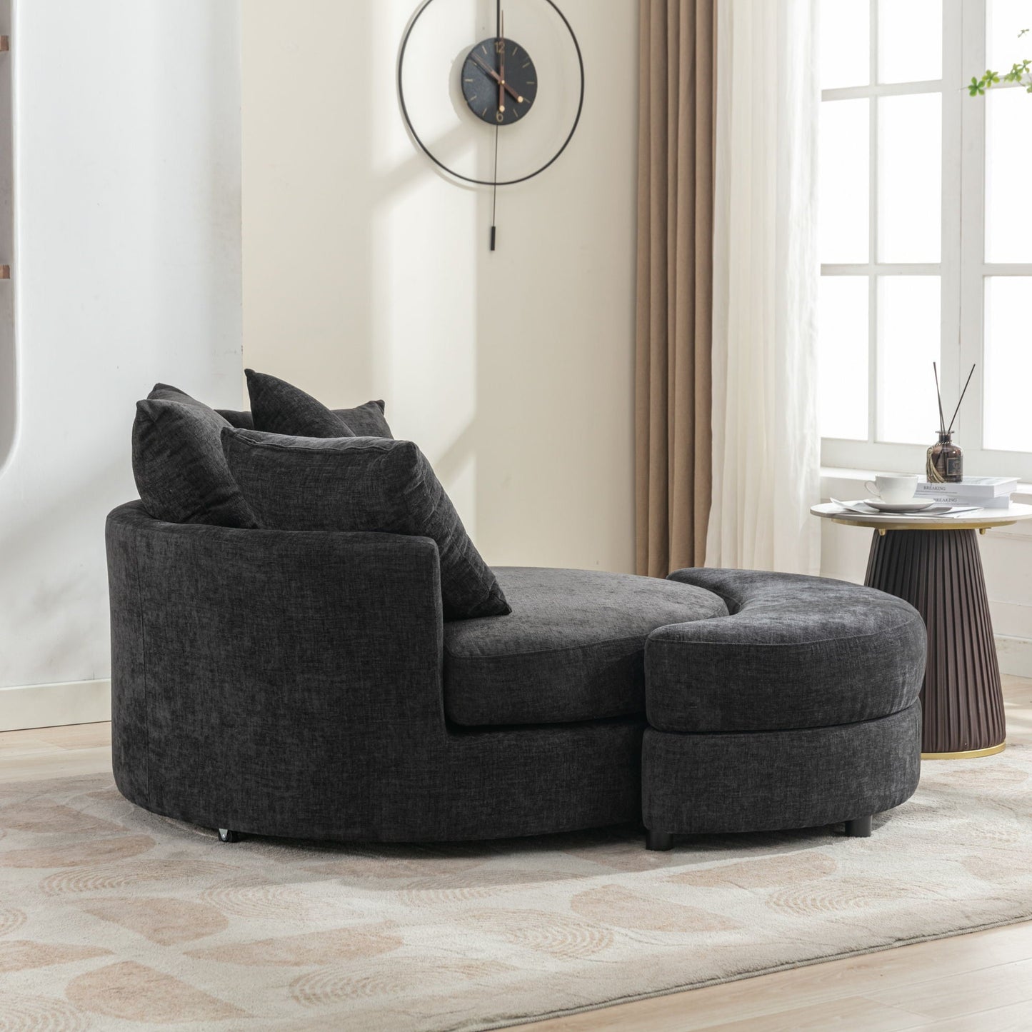 360° Swivel Accent Barrel Chair With Storage Ottoman & 4 Pillows, Modern Leisure Chair Round Accent For Living Room