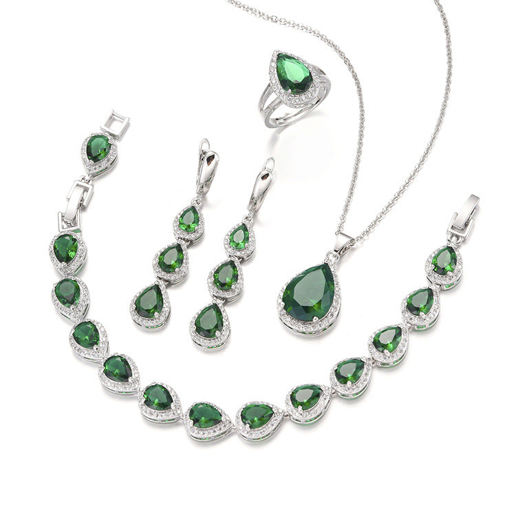 Water Drop Long Necklace Earring Ring Bracelet Ornament Suit