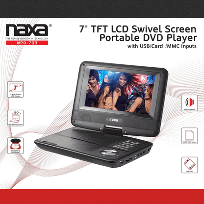 Naxa 7" TFT LCD Swivel Screen Portable DVD Player - Refurbished