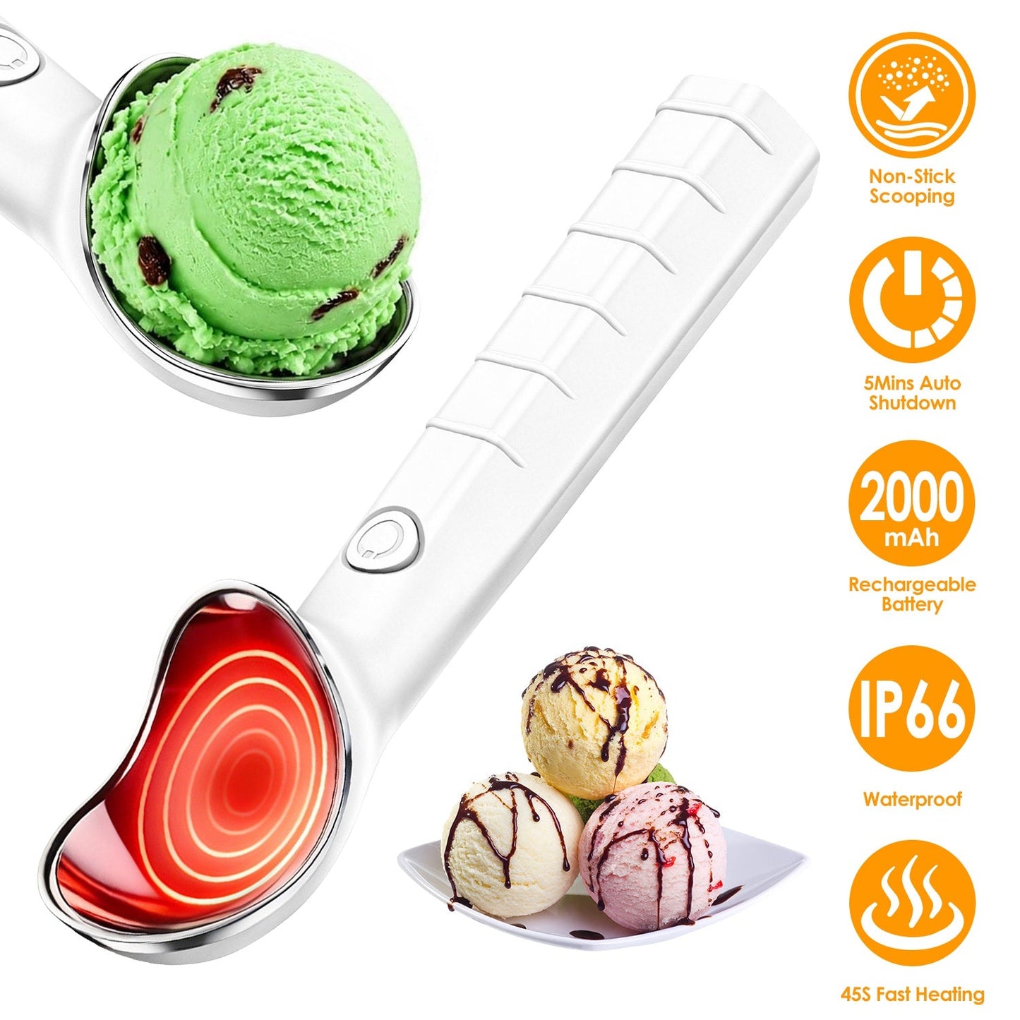 Heated Ice Cream Scoop - Rechargeable Electric with Fast Heating