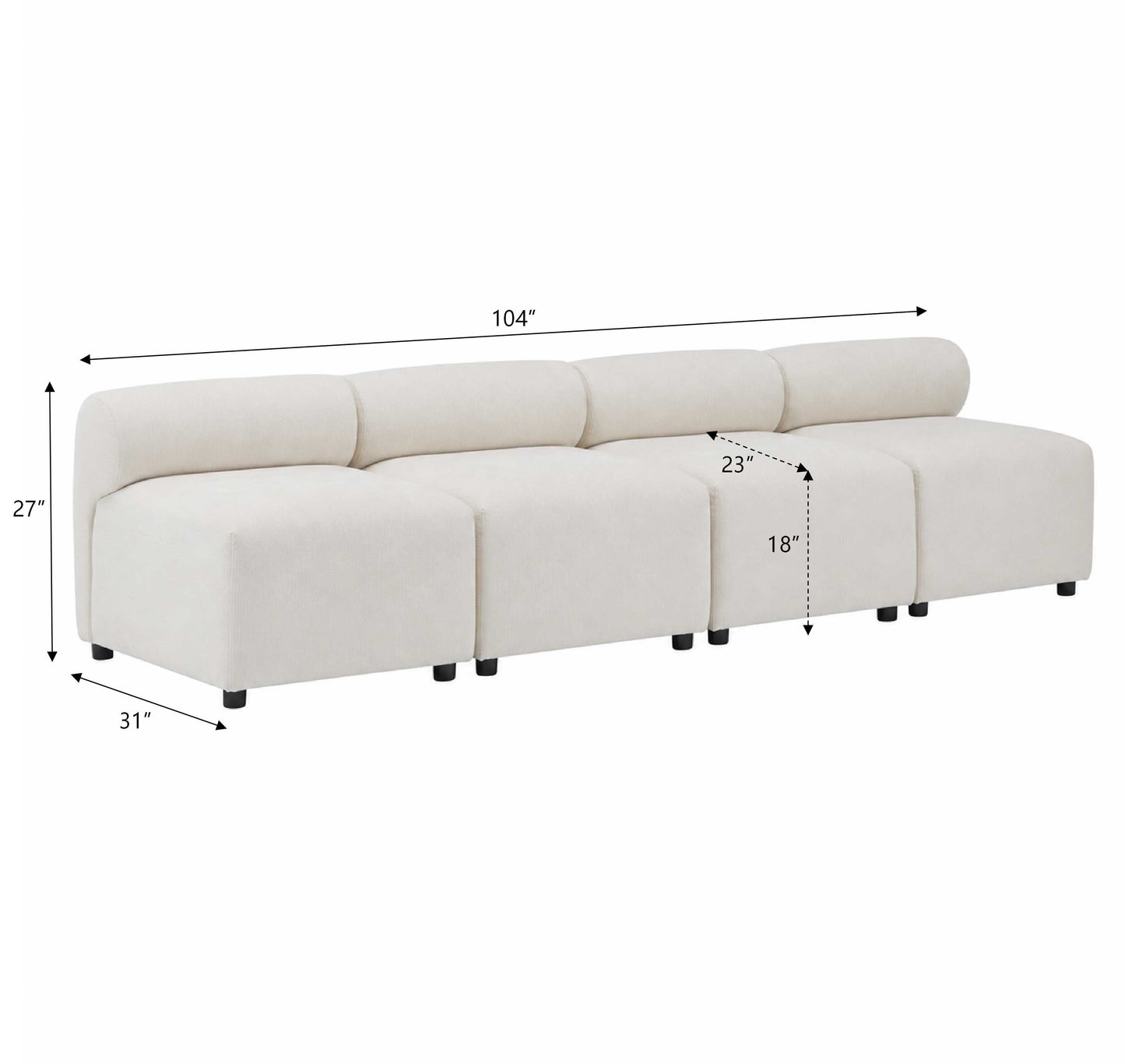 Evelyn 4-Piece Modular Chenille Sectional Sofa for Living Rooms
