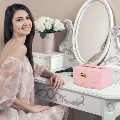 2-Layer Lockable Jewelry Box with Travel Handle