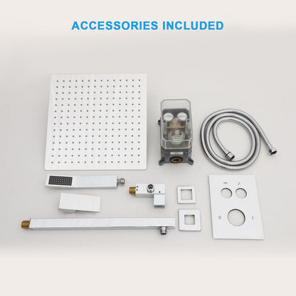 Dual Shower Head System With Square Rain Shower And Rough In Valve