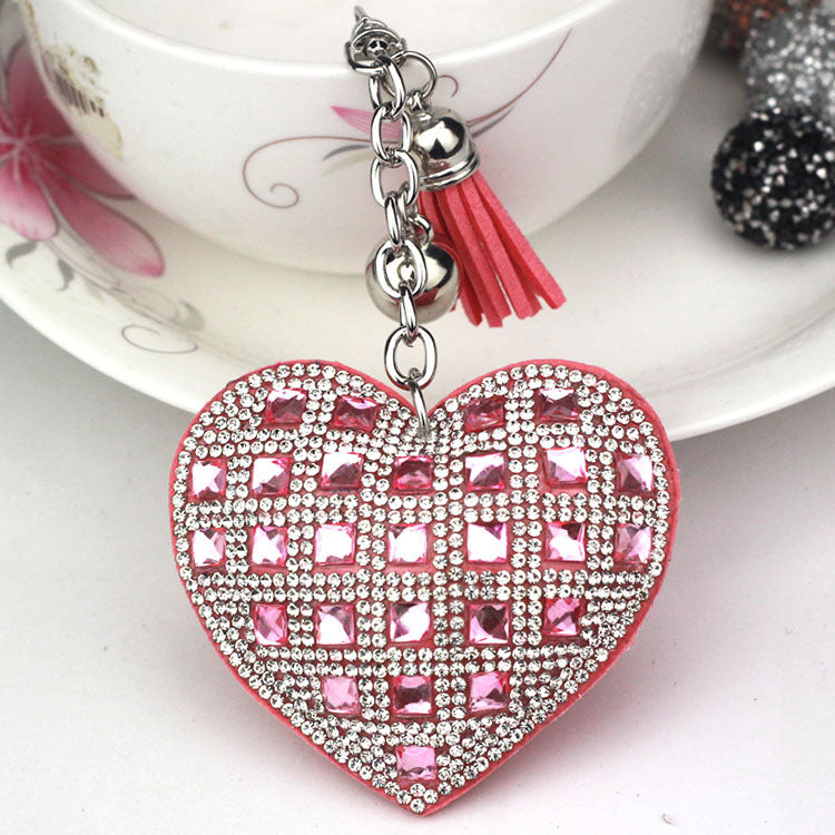 LuxeCharm Sparkling Gold Rhinestone Heart Keychain | Champagne Crystal Studded Heart Bag Charm with Tassel and Bell – European Style Personalized Gift