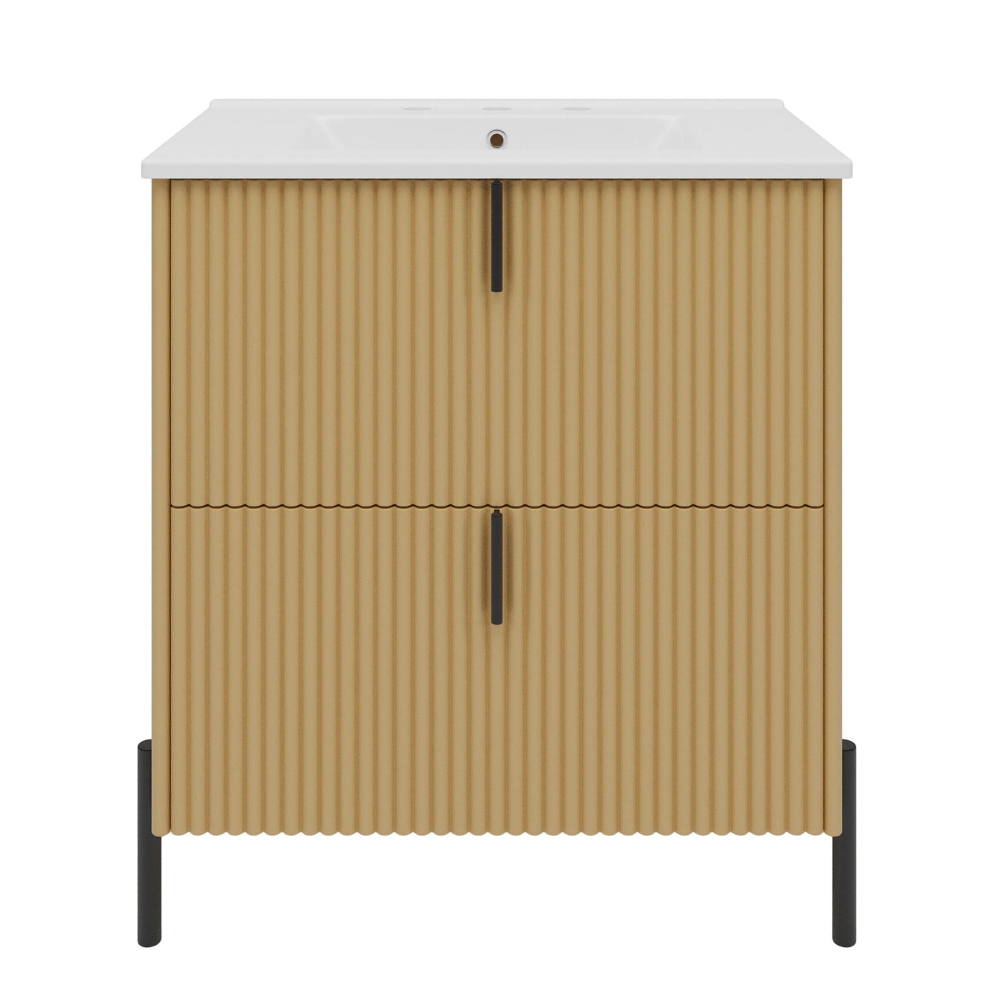 Fluted Bathroom Vanity With Ceramic Sink, Freestanding Design