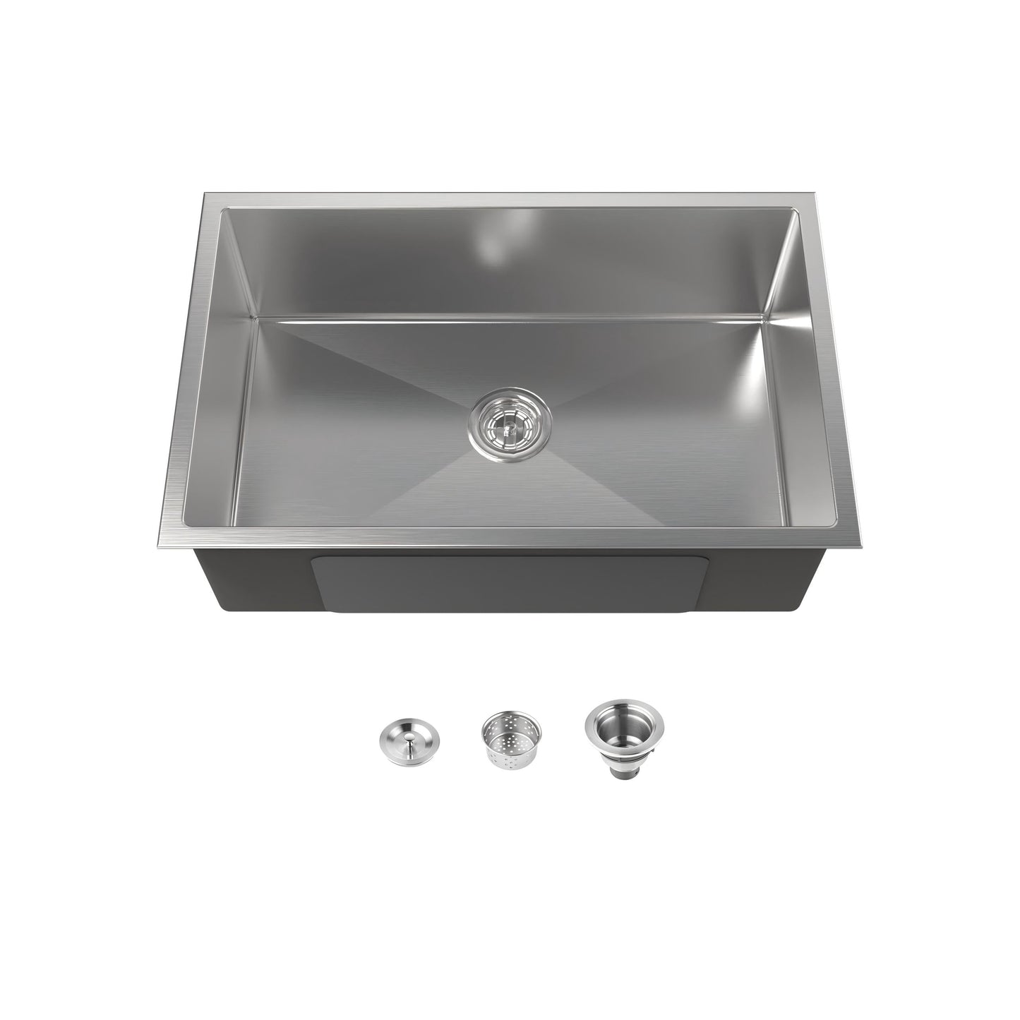 Stainless Steel Kitchen Sink, 30″x19″ Drop In Single Bowl, Undermount Handmade Sink in Brushed Nickel